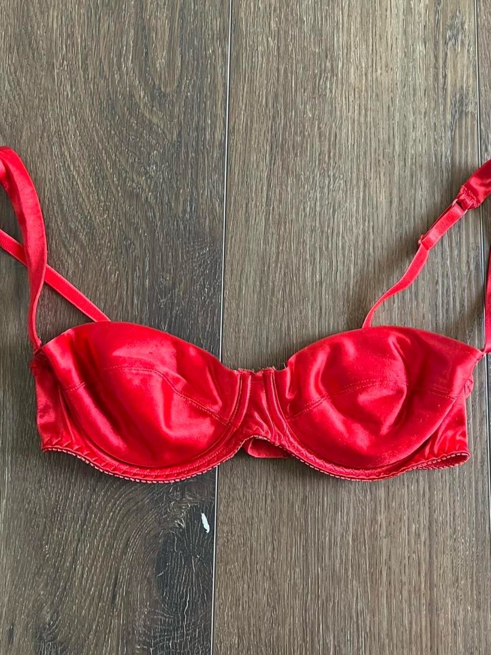 Vintage Red Satin Balconette Bra